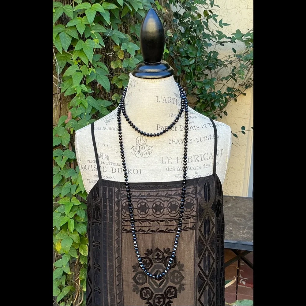Flapper Long 60” Crystal 1920’s Look Necklace Like Onyx Jet Double / Triple It